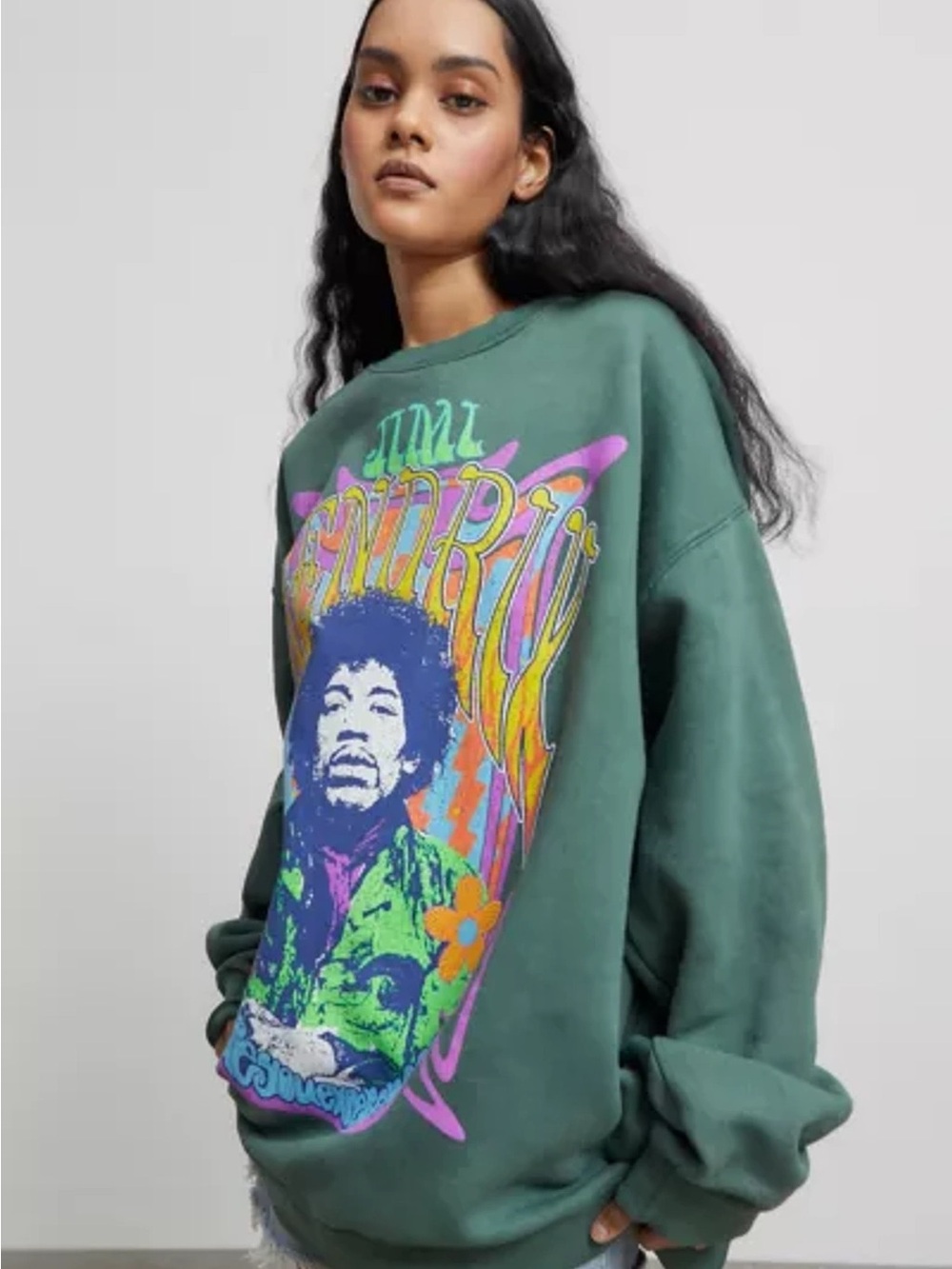BDG Forest Green Graphic Crewneck Sweatshirt with Multicolor Print
